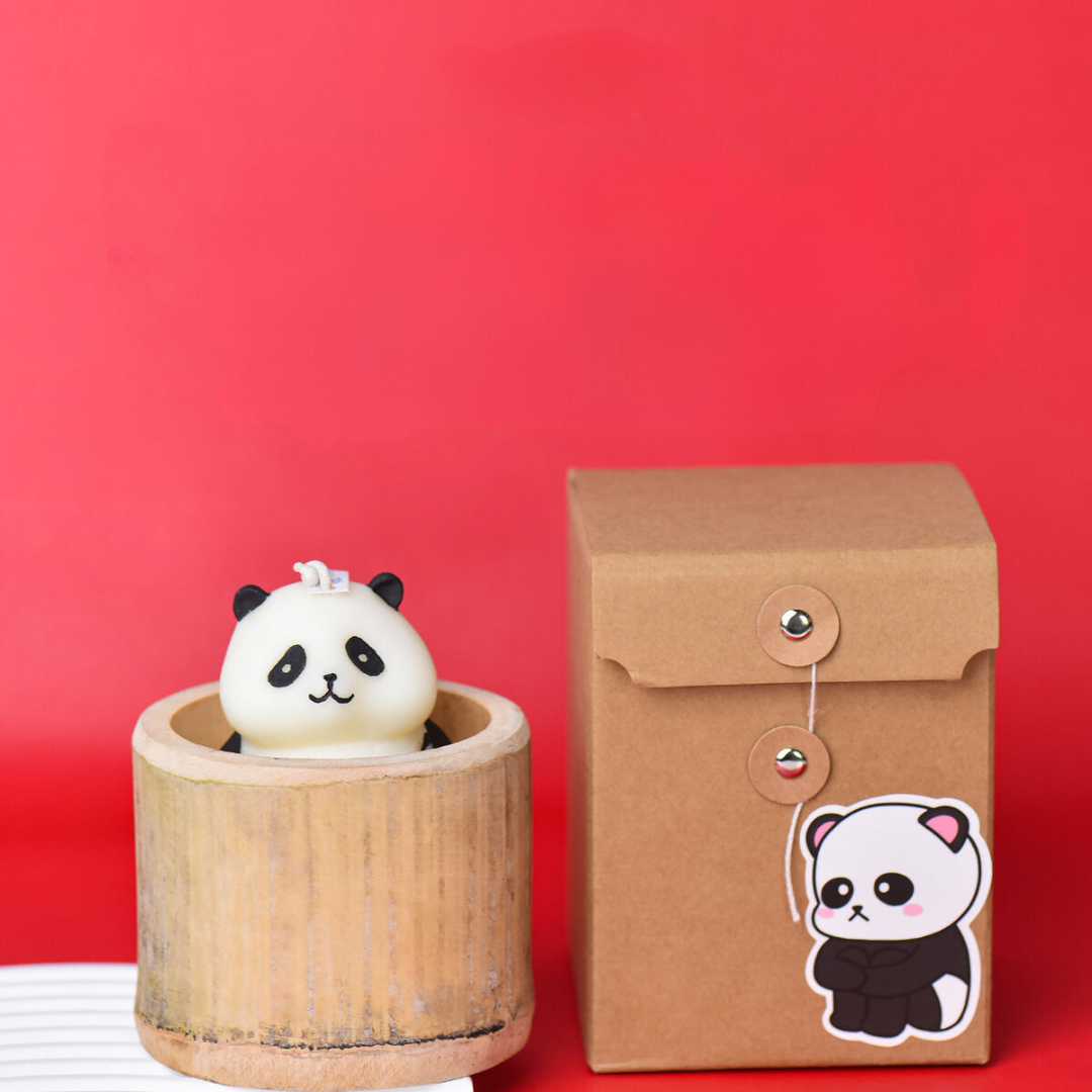 Bamboo Tube Panda Scented Candle - Aromatherapy Gift Set with Soy Wax and Essential Oils