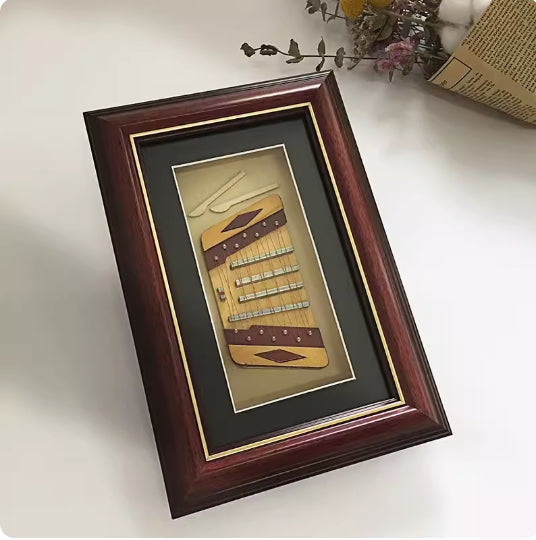 Mini Guzheng Model with Ruan, Sanxian, Bamboo Flute Picture Frame Decoration