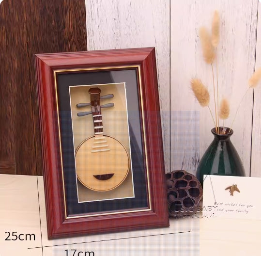 Mini Guzheng Model with Ruan, Sanxian, Bamboo Flute Picture Frame Decoration