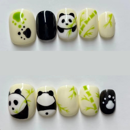 Panda Style Hand-Painted Short Round Nail Wrap