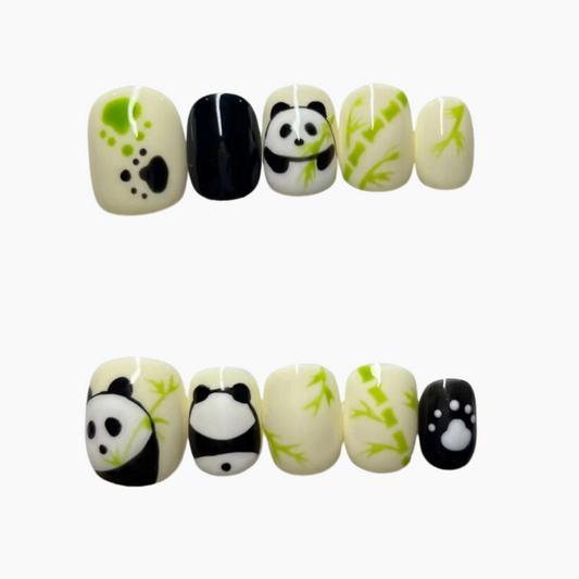 Panda Style Hand-Painted Short Round Nail Wrap