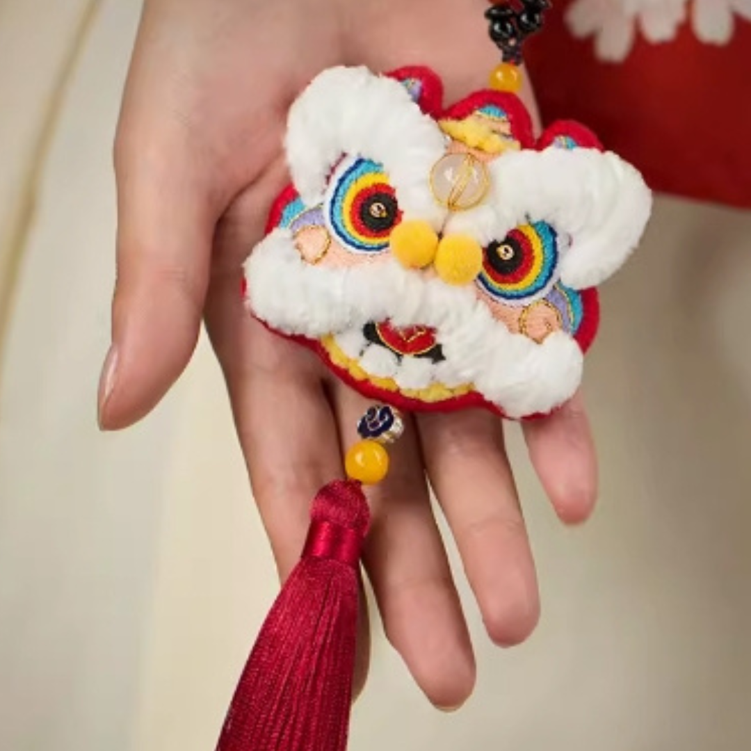 DIY Lion Dance Safety Amulet Handmade Embroidery Sachet Car Hanging Keychain