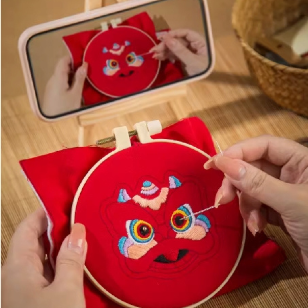 DIY Lion Dance Safety Amulet Handmade Embroidery Sachet Car Hanging Keychain