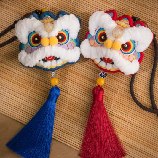 DIY Lion Dance Safety Amulet Handmade Embroidery Sachet Car Hanging Keychain