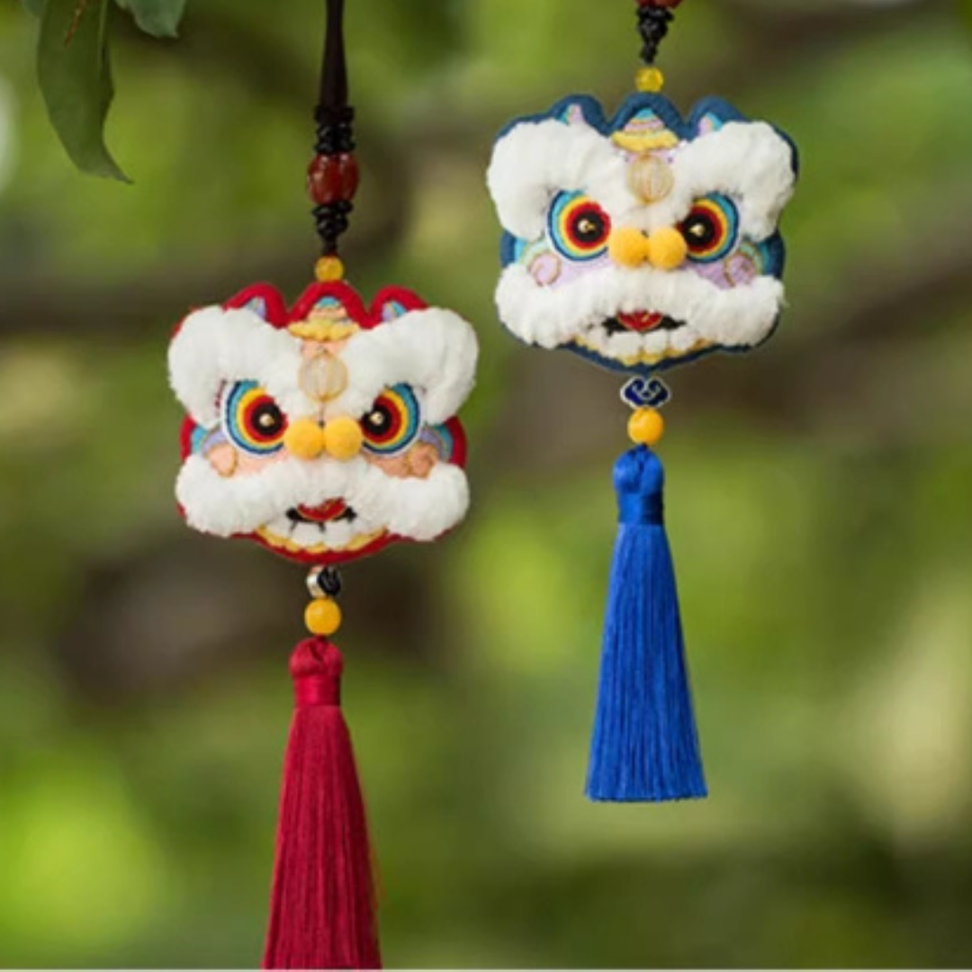 DIY Lion Dance Safety Amulet Handmade Embroidery Sachet Car Hanging Keychain