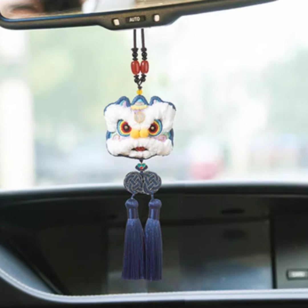 DIY Lion Dance Safety Amulet Handmade Embroidery Sachet Car Hanging Keychain