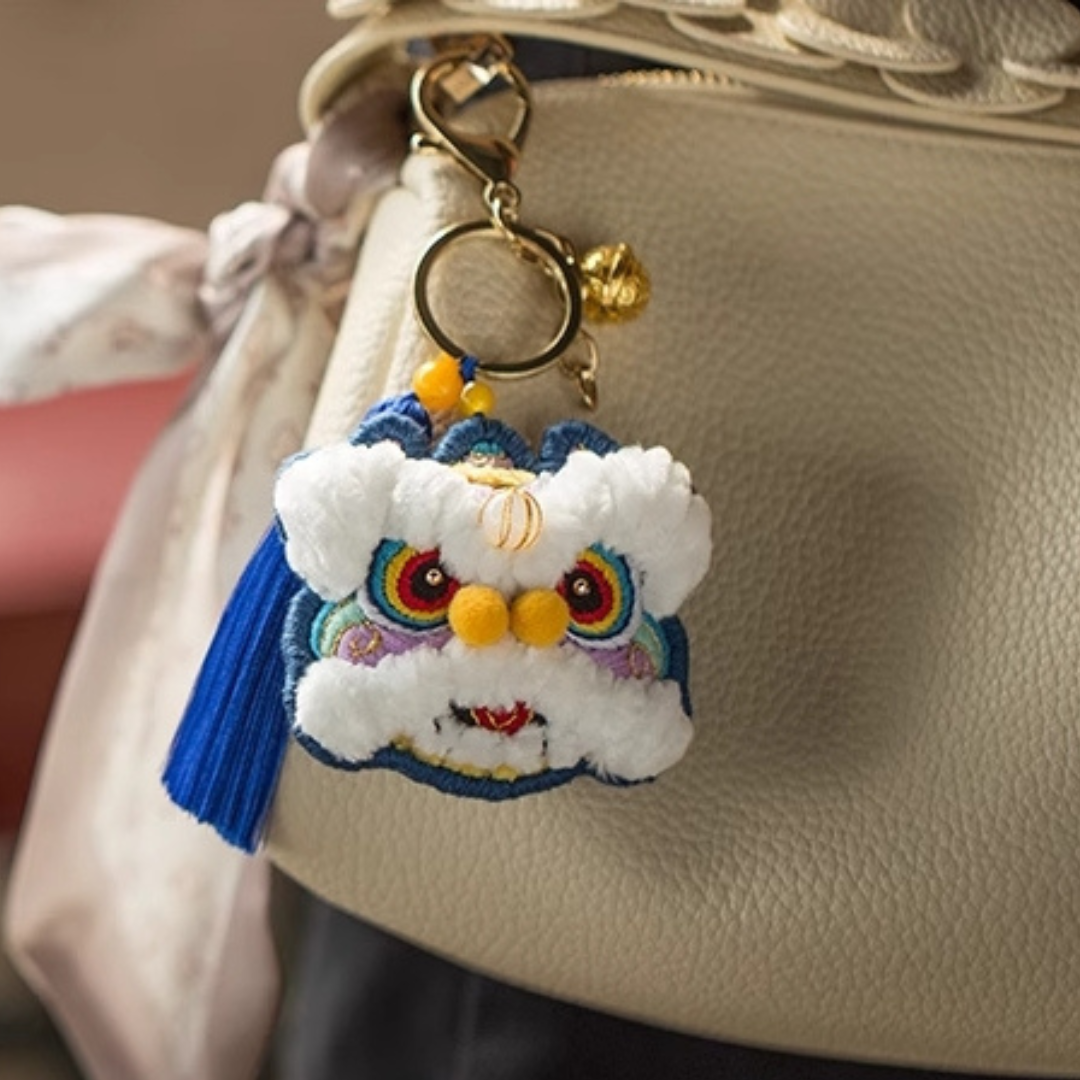 DIY Lion Dance Safety Amulet Handmade Embroidery Sachet Car Hanging Keychain