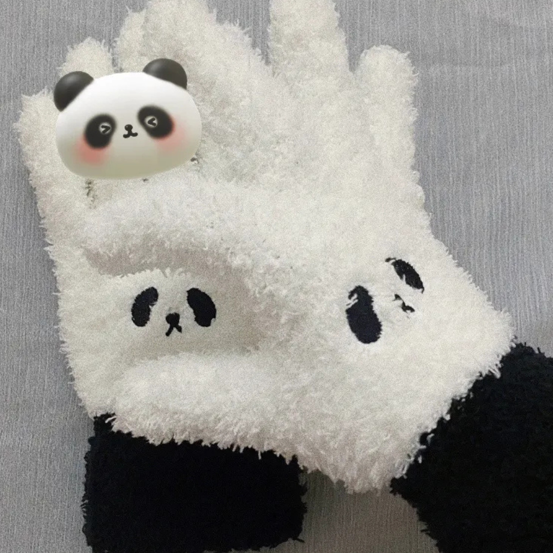 Cute Panda Plush Winter Gloves- Warm and Cozy Writing & Cycling Accessories