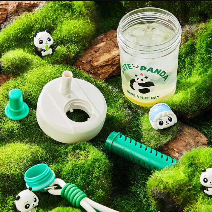 Panda Water Bottle with Straw